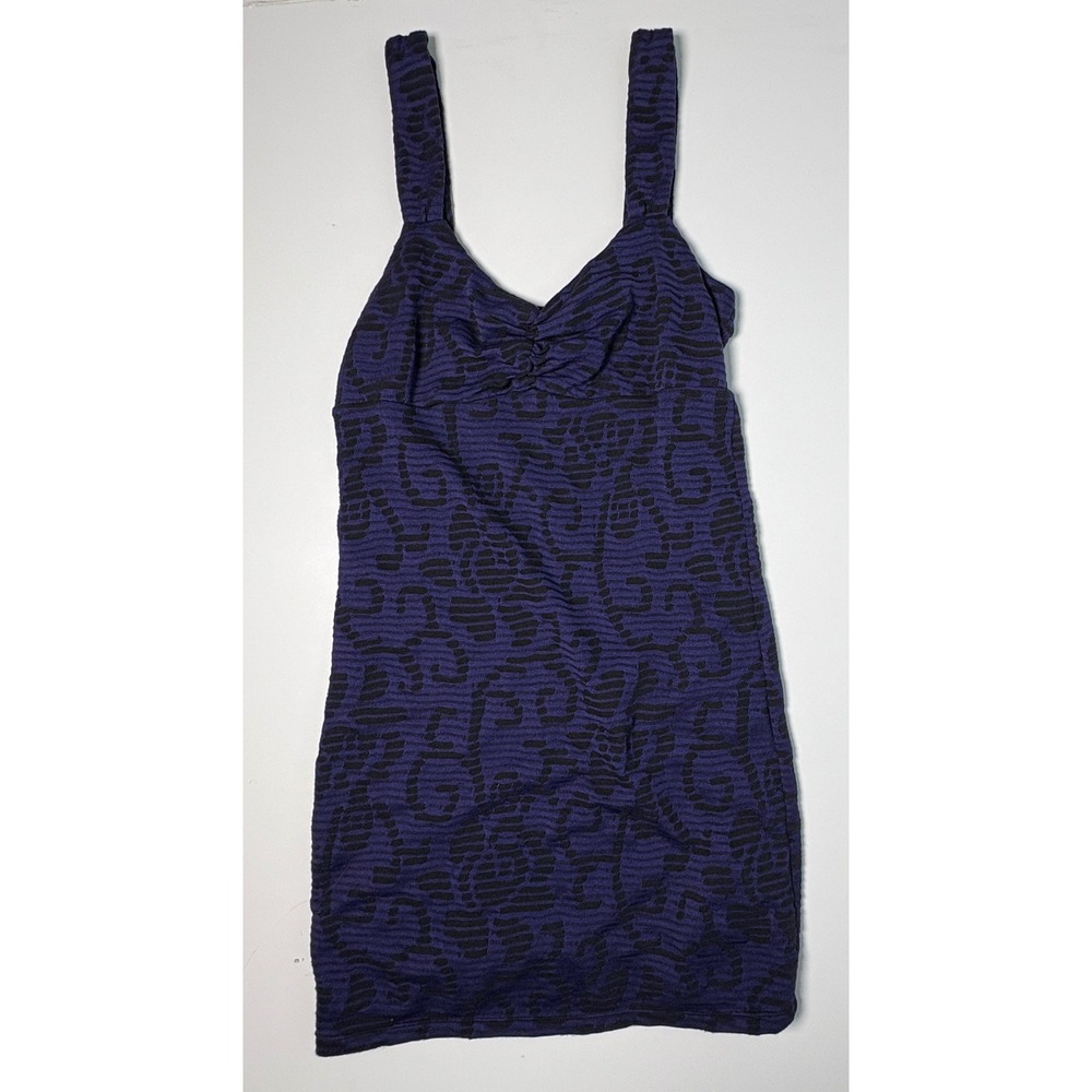 Free People Small Purple Black Abstract Floral Mini Sleeveless Ruched Bust dress